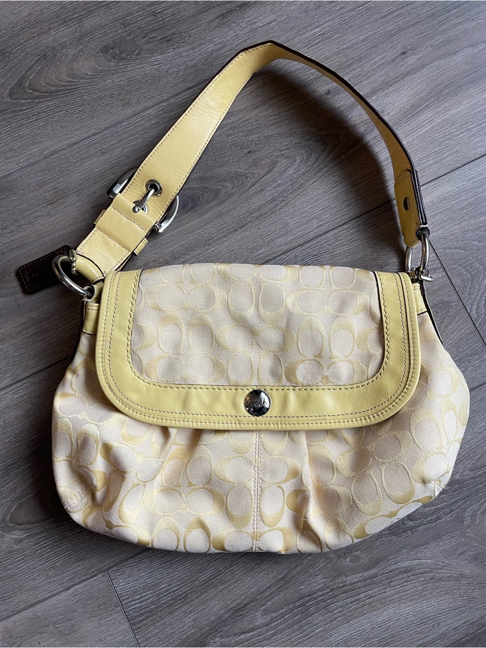 Coach Pale Yellow Signature Canvas Hobo Shoulder Bag